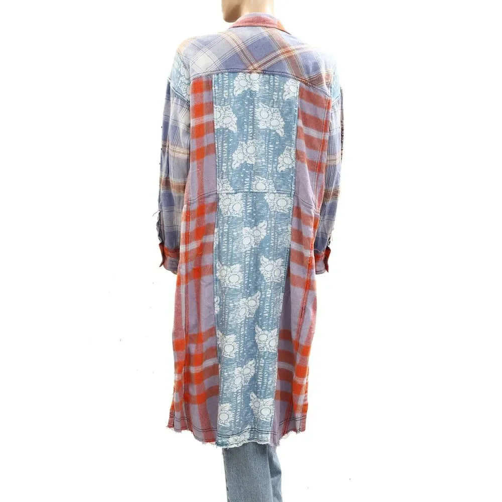 Free People We The Free Flannel Painted Hills Maxi Shirt Top Oversized S 285336